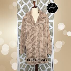 Kenneth Cole New York Truffle Grooved Classic Faux Mink Fur Coat Size L